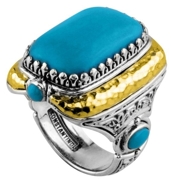 KONSTANTINO STERLING SILVER & HAMMERED 18K GOLD TURQUOISE-137 (OTHER STONE OPTIONS AVAILABLE) RING F