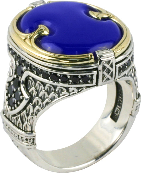 KONSTANTINO STERLING SILVER & 18K GOLD BLUE AGATE & SPINEL RING FROM THE PLATO COLLECTION