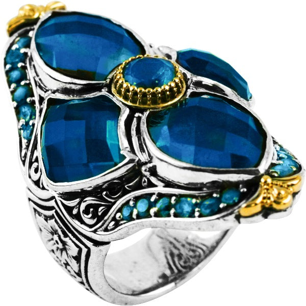 KONSTANTINO STERLING SILVER &18K GOLD LONDON BLUE TOPAZ FIGURE 8 RING FROM THE THALASSA COLLECTION