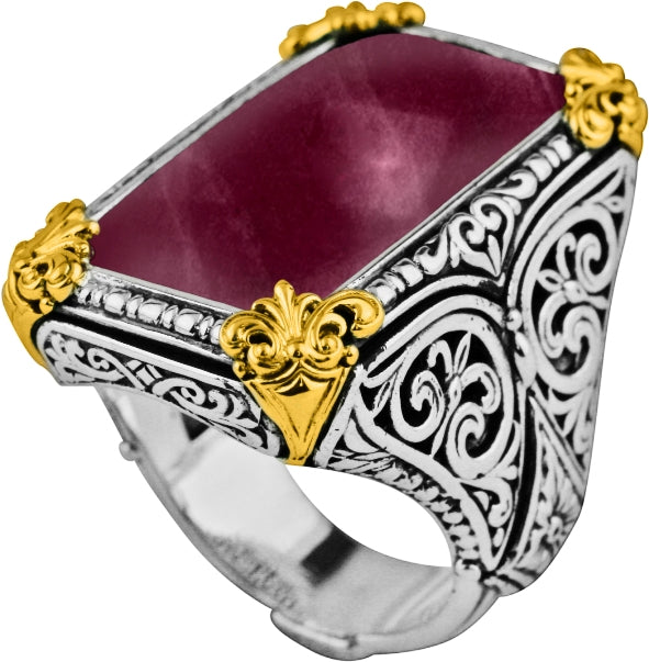 KONSTANTINO STERLING SILVER & 18K GOLD RUBY QUARTZ DOUBLET RING FROM THE OMORPHIA COLLECTION