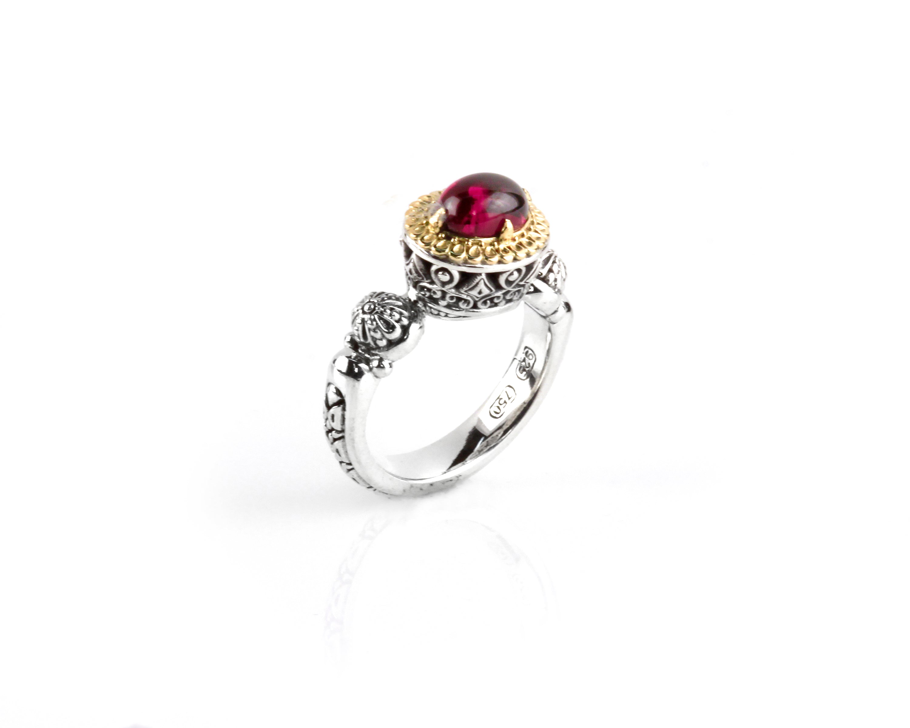 KONSTANTINO STERLING SILVER & 18K GOLD RHODOLITE (OTHER STONE CHOICES AVAILABLE) RAISED OVAL STONE R