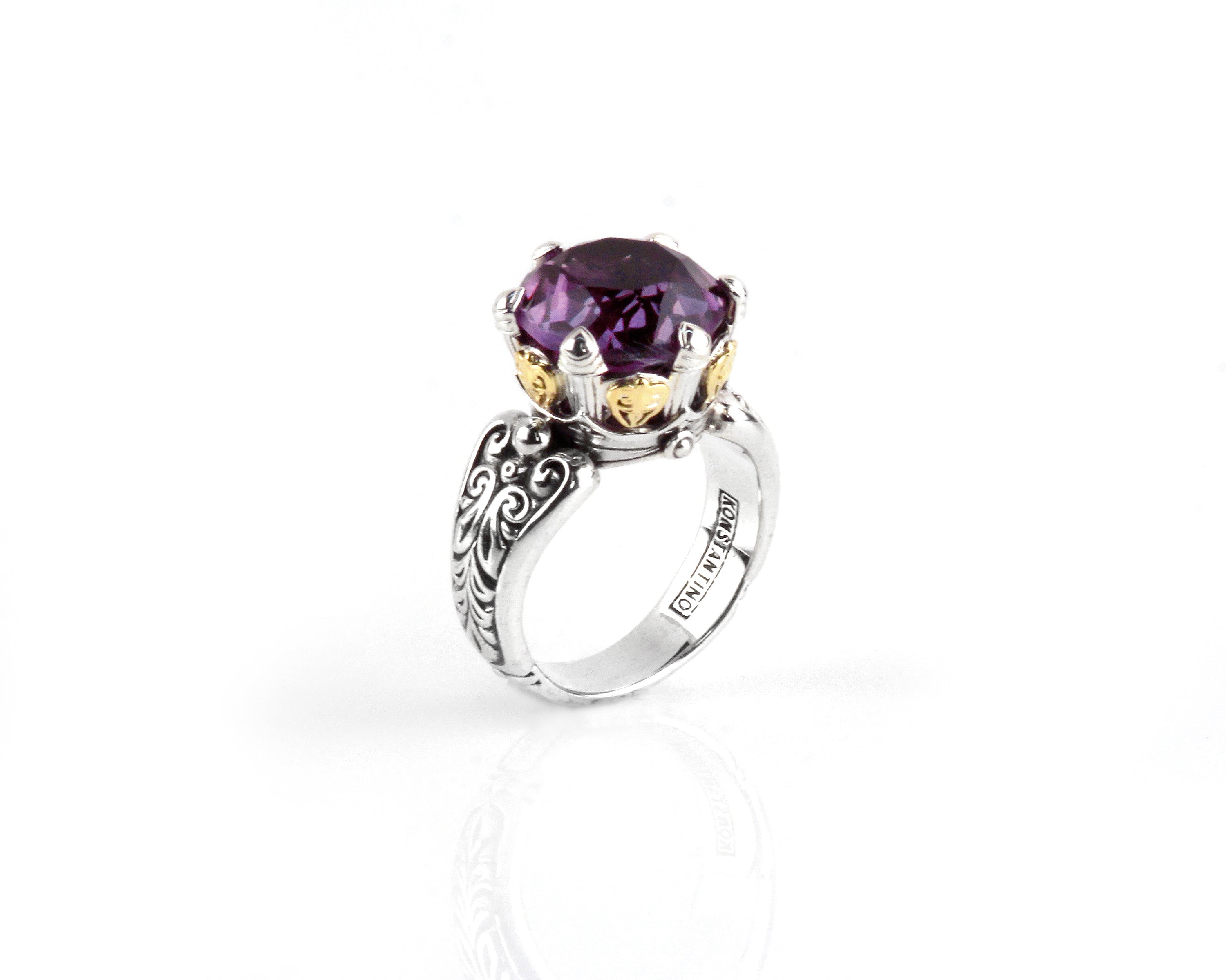 KONSTANTINO STERLING SILVER & 18K GOLD AMETHYST (OTHER STONE CHOICES AVAILABLE) LARGE BEZEL RING FRO