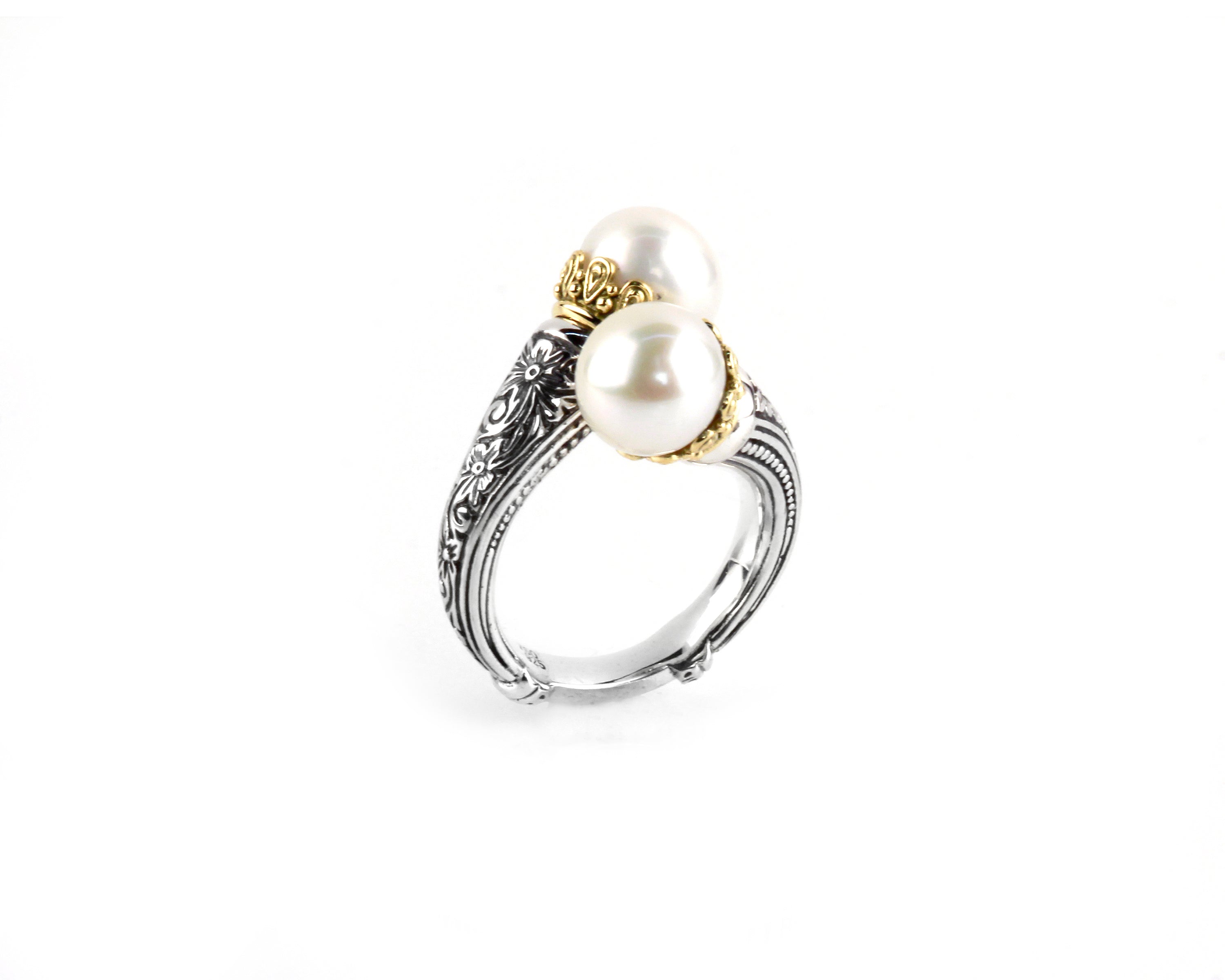 KONSTANTINO STERLING SILVER & 18K GOLD PEARL 2 STONE RING FROM THE HERMIONE COLLECTION