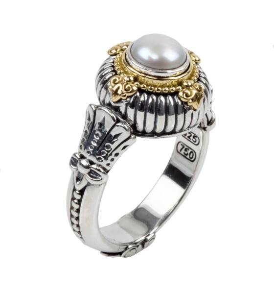 KONSTANTINO STERLING SILVER & 18K GOLD RING PEARL FROM THE HESTIA COLLECTION