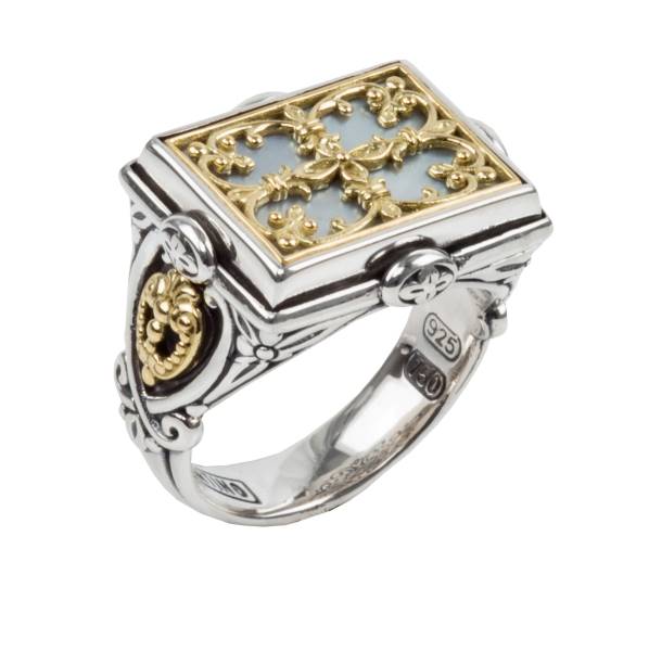 KONSTANTINO STERLING SILVER & 18K GOLD RING MOTHER OF PEARL FROM THE HESTIA COLLECTION