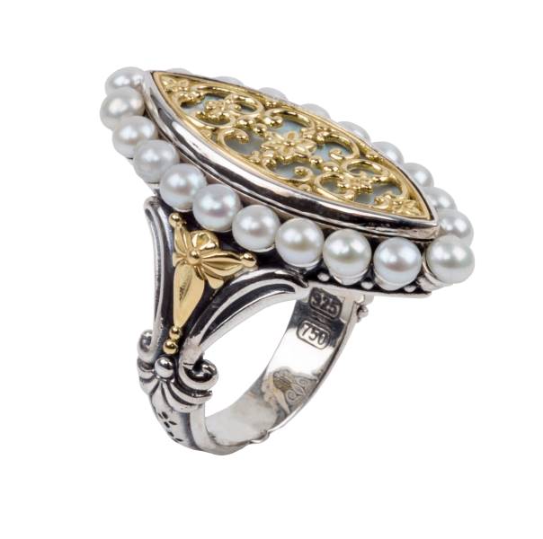 KONSTANTINO STERLING SILVER & 18K GOLD RING MOTHER OF PEARL PEARL FROM THE HESTIA COLLECTION