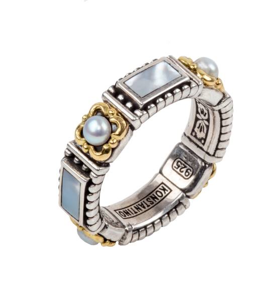 KONSTANTINO STERLING SILVER & 18K GOLD RING MOTHER OF PEARL PEARL FROM THE HESTIA COLLECTION