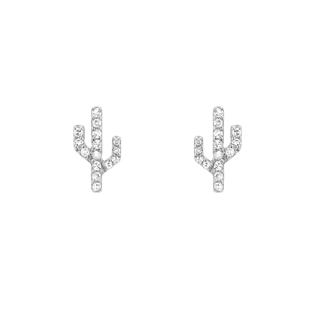 LIVEN CO 14K WHITE GOLD & 0.14CT DIAMOND CACTUS EARRINGS