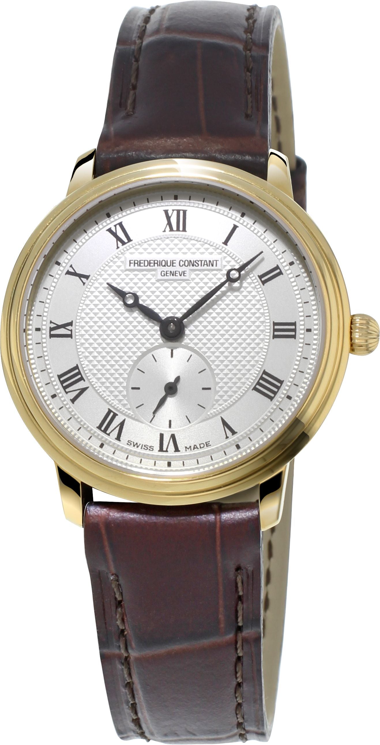 FREDERIQUE CONSTANT LADIES STAINLESS STEEL Gold-Tone Quartz SLIMLINE Leather Strap