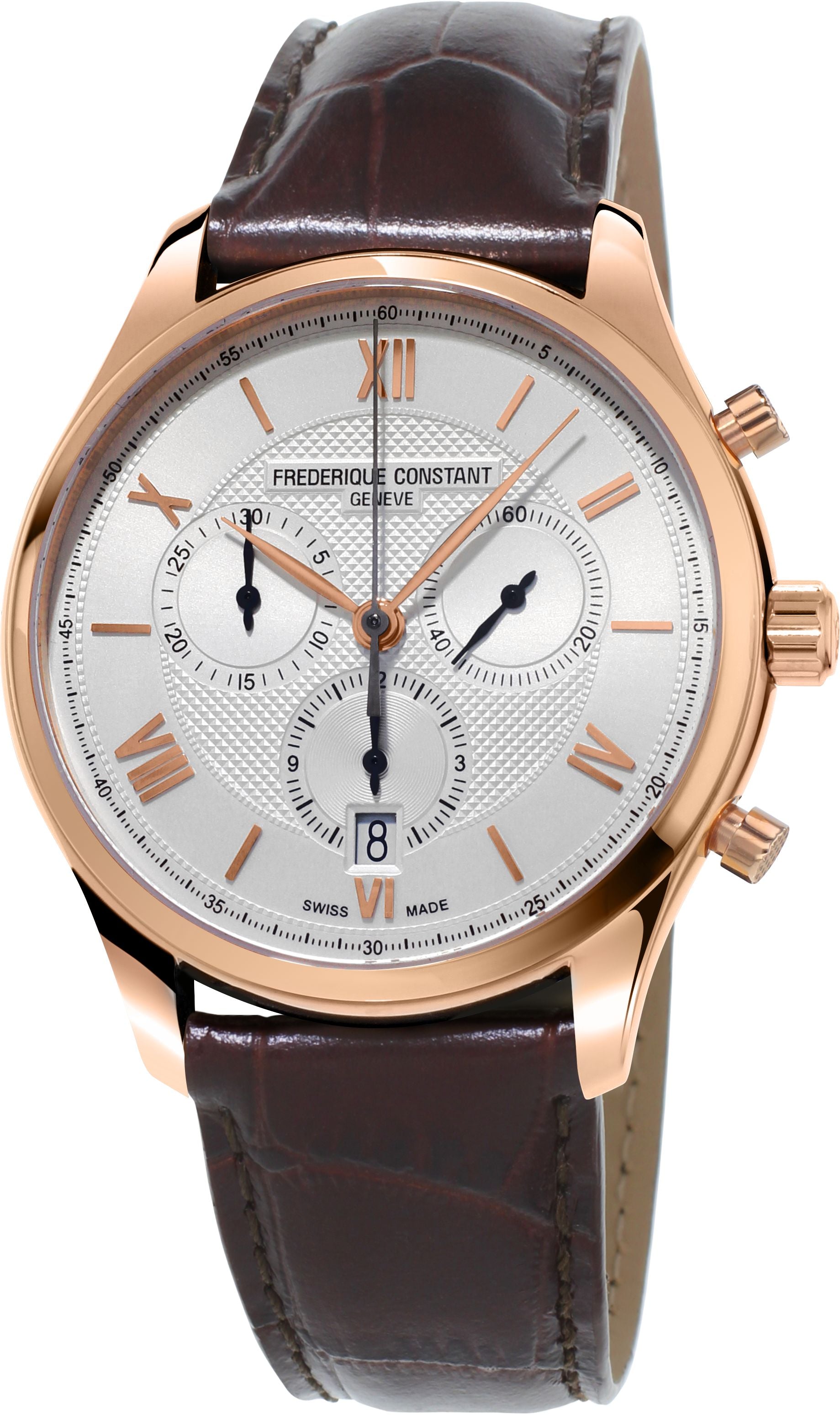 FREDERIQUE CONSTANT MENS STAINLESS STEEL Rose Gold-Tone Quartz CLASSICS Leather Strap