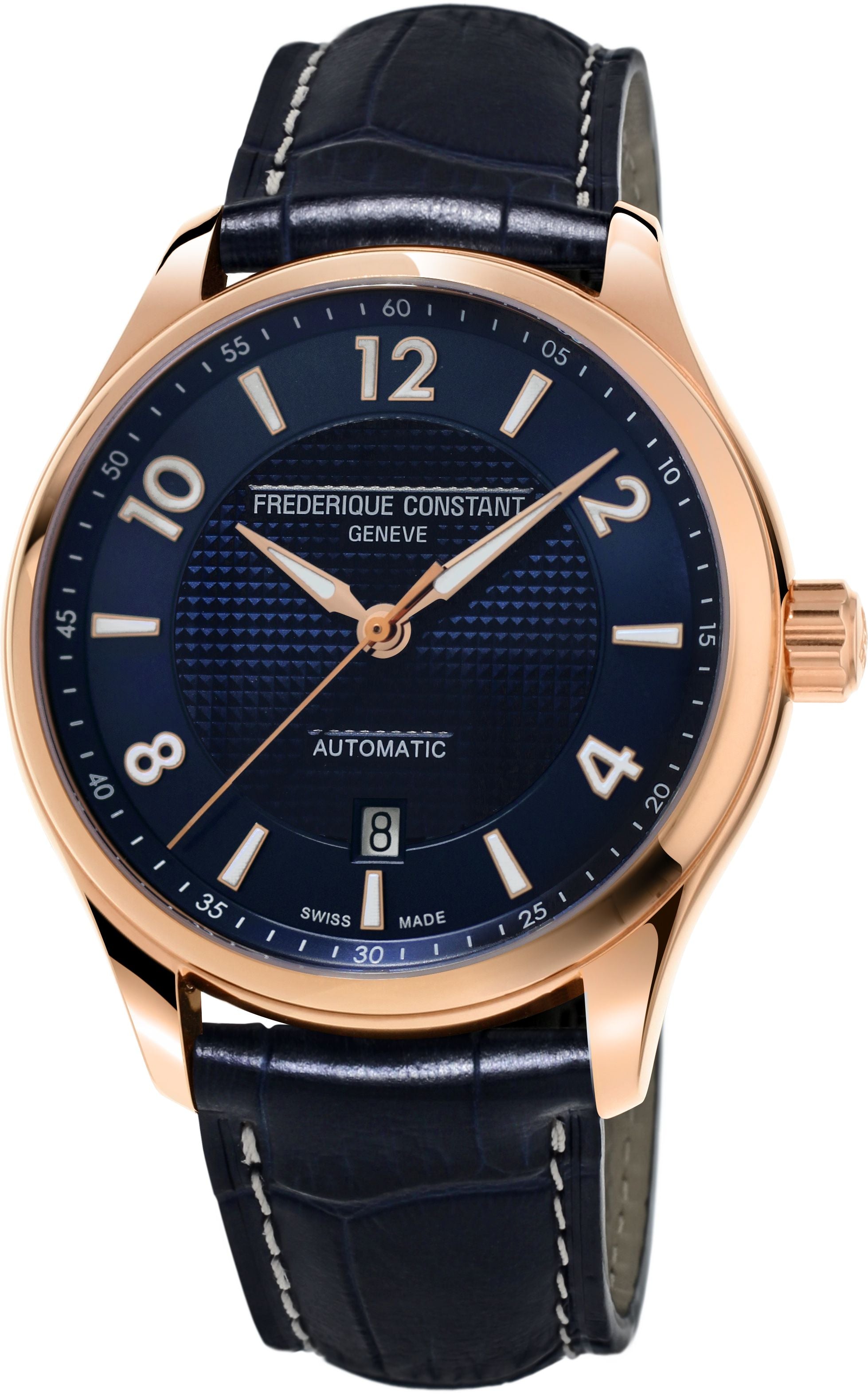 FREDERIQUE CONSTANT MENS STAINLESS STEEL Rose Gold-Tone Automatic RUNABOUT Leather Strap