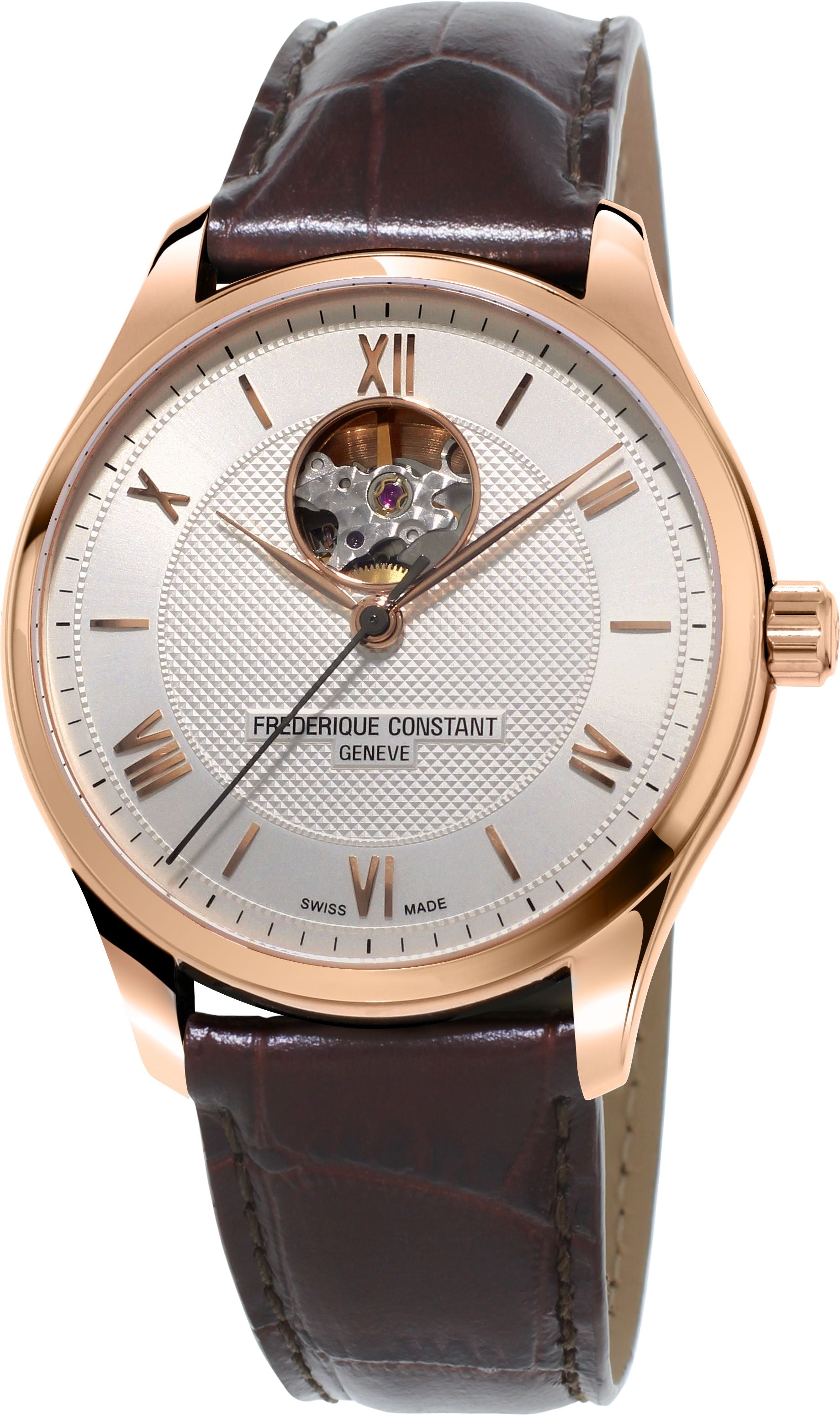 FREDERIQUE CONSTANT MENS STAINLESS STEEL Rose Gold-Tone Automatic CLASSICS Leather Strap