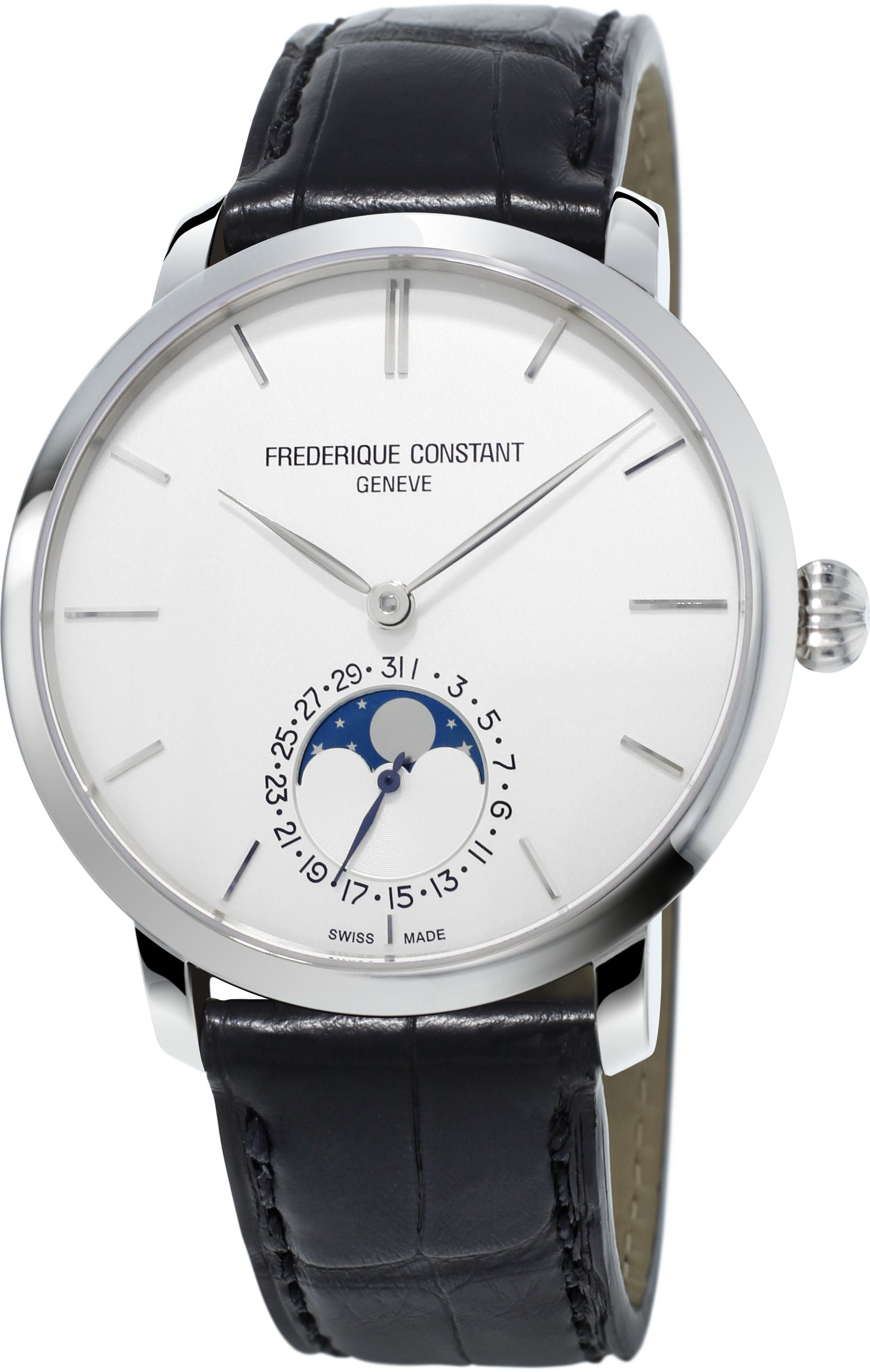 FREDERIQUE CONSTANT MENS STAINLESS STEEL Silver-Tone Manufacture MANUFACTURE Genuine Alligator Strap