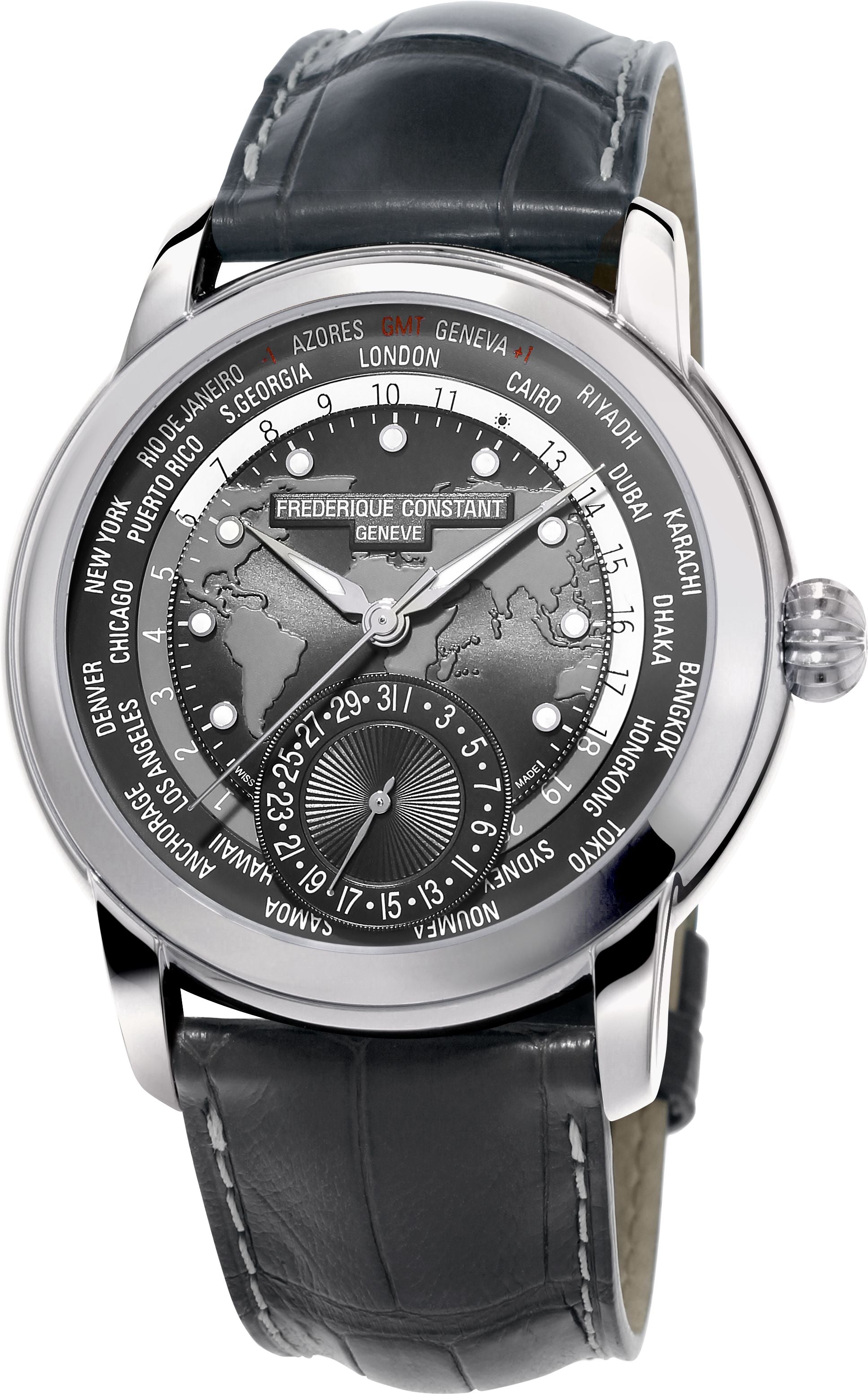 FREDERIQUE CONSTANT MENS STAINLESS STEEL Silver-Tone Manufacture MANUFACTURE Alligator Strap