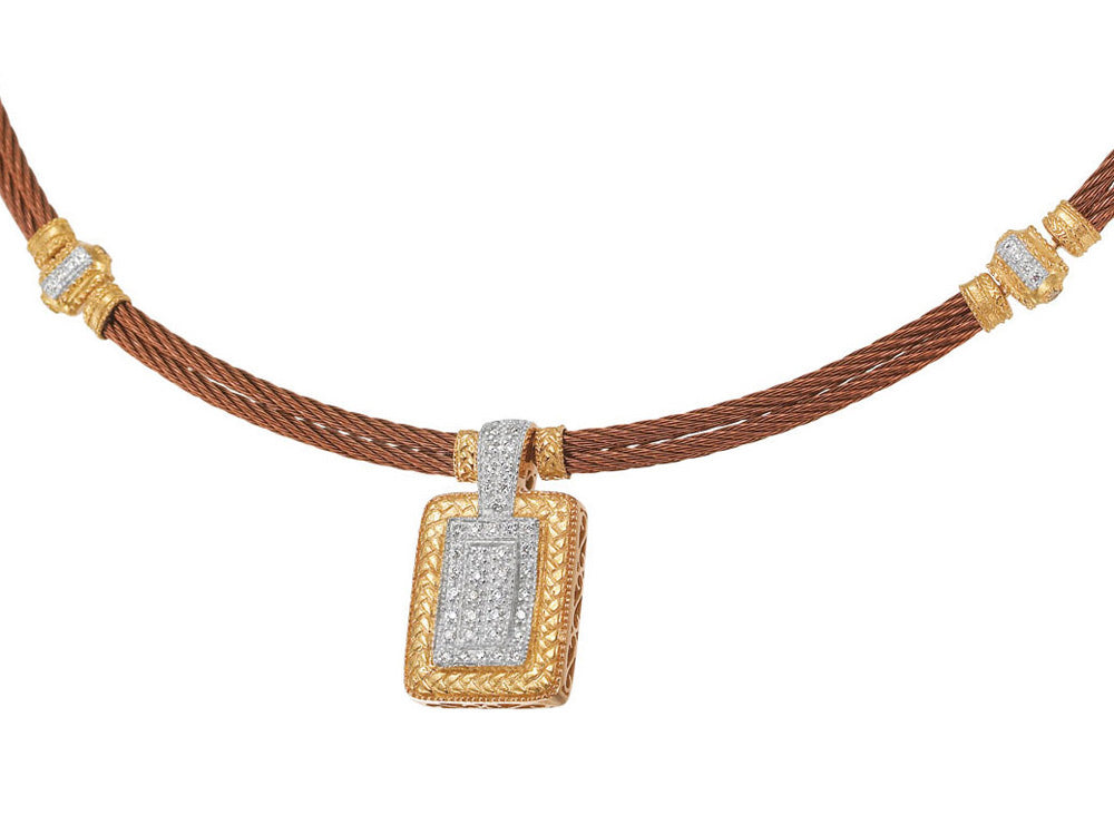 Alor 18 karat Petra Gold and bronze stainless steel cable 2 row 2.0 mm and Diamonds 0.38 total carat weight. Imported.