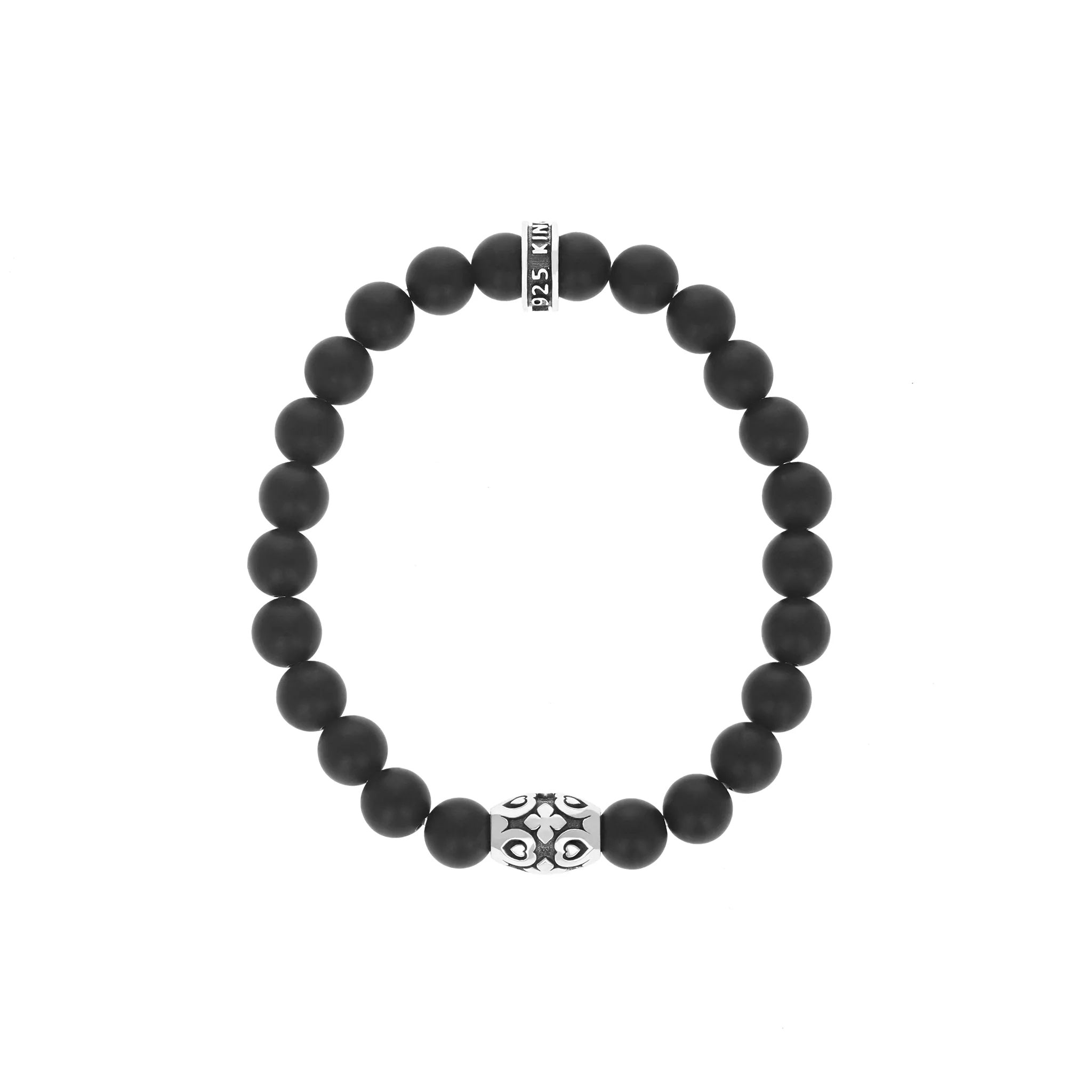 ONYX BEADED BRACELET WITH MB CROSS SCROLL BARREL BEAD