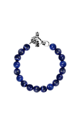 MENS 10MM LAPIS BRACELET WITH SILVER TOGGLE CLASP