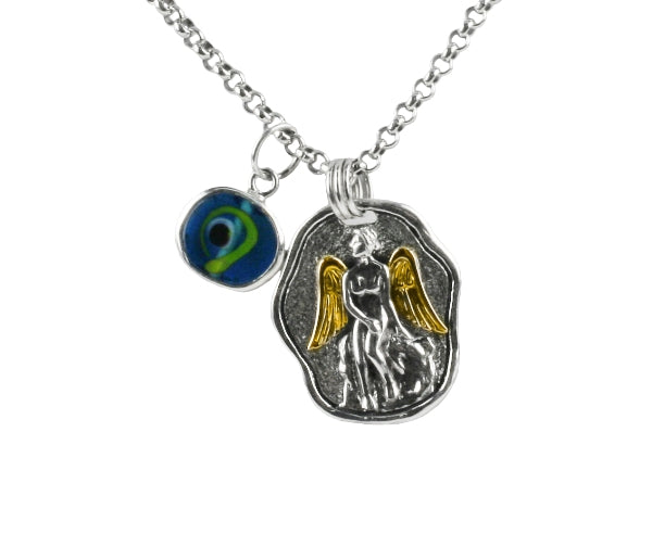 KONSTANTINO STERLING SILVER & 18K GOLD GLASS EVIL EYE CHARM NECKLACE FROM THE MATI COLLECTION