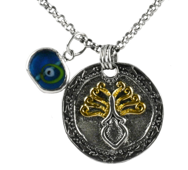 KONSTANTINO STERLING SILVER & 18K GOLD GLASS EVIL EYE CHARM NECKLACE FROM THE MATI COLLECTION