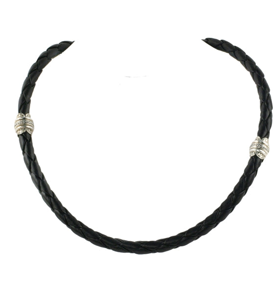 KONSTANTINO STERLING SILVER WITH LEATHER NECKLACE FROM THE IRIS COLLECTION (CARVED ONYX ALSO AVAILAB