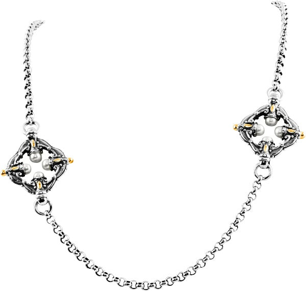 KONSTANTINO STERLING SILVER &18K GOLD PEARL NECKLACE FROM THE KASSANDRA COLLECTION