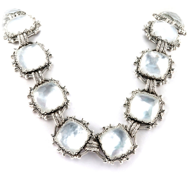 KONSTANTINO STERLING SILVER & ROCK CRYSTAL MOTHER OF PEARL DOUBLET CHUNKY NECKLACE FROM THE AURA COL