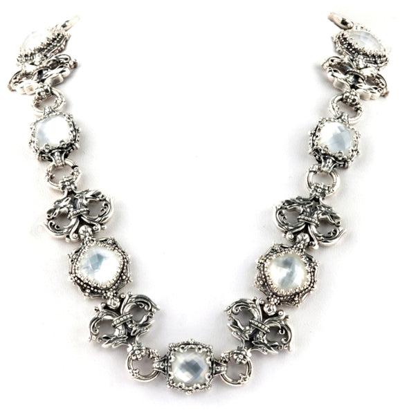 KONSTANTINO STERLING SILVER & ROCK CRYSTAL MOTHER OF PEARL DOUBLET SILVER NECKLACE FROM THE AURA COL