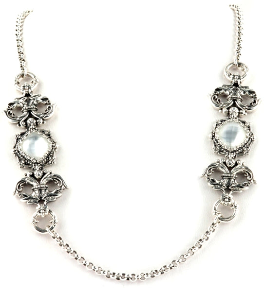 KONSTANTINO STERLING SILVER & ROCK CRYSTAL MOTHER OF PEARL DOUBLET NECKLACE FROM THE AURA COLLECTION