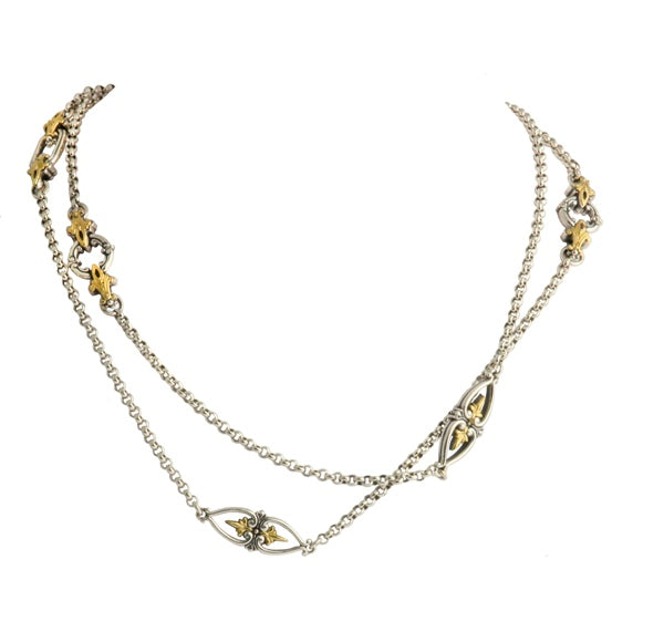 KONSTANTINO STERLING SILVER & 18K GOLD FLEUR DE LIS NECKLACE  FROM THE EROS COLLECTION