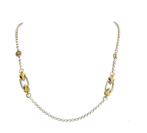 KONSTANTINO STERLING SILVER & 18K GOLD FLEUR DE LIS NECKLACE  FROM THE EROS COLLECTION