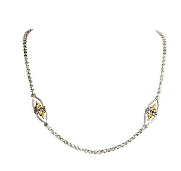 KONSTANTINO  STERLING SILVER & 18K GOLD FLEUR DE LIS NECKLACE FROM THE EROS COLLECTION