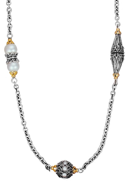 KONSTANTINO STERLING SILVER & 18K GOLD PEARL NECKLACE FROM THE PEARL CLASSICS COLLECTION