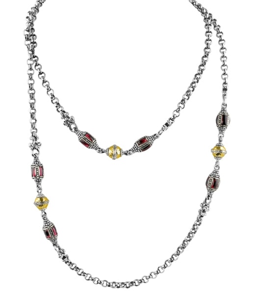 KONSTANTINO STERLING SILVER & HAMMERED 18K GOLD RHODOLITE-112 (OTHER STONE OPTIONS AVAILABLE) NECKLA