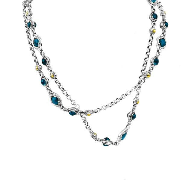 KONSTANTINO STERLING SILVER &18K GOLD LONDON BLUE TOPAZ NECKLACE FROM THE THALASSA COLLECTION