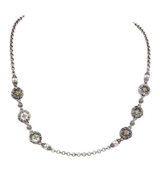 KONSTANTINO STERLING SILVER & 18K GOLD NECKLACE MOTHER OF PEARL PEARL FROM THE HESTIA COLLECTION