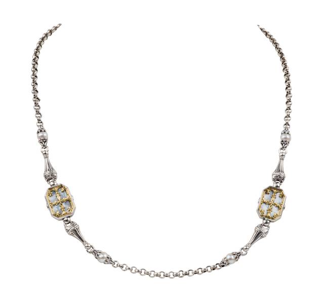 KONSTANTINO STERLING SILVER & 18K GOLD NECKLACE MOTHER OF PEARL PEARL FROM THE HESTIA COLLECTION