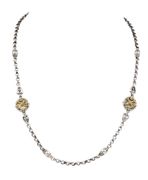 KONSTANTINO STERLING SILVER & 18K GOLD NECKLACE MOTHER OF PEARL PEARL FROM THE HESTIA COLLECTION