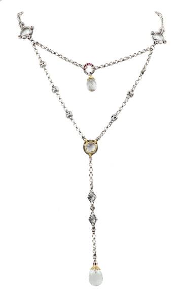 KONSTANTINO STERLING SILVER & 18K GOLD NECKLACE CRYSTAL CORUNDUM FROM THE PYTHIA COLLECTION