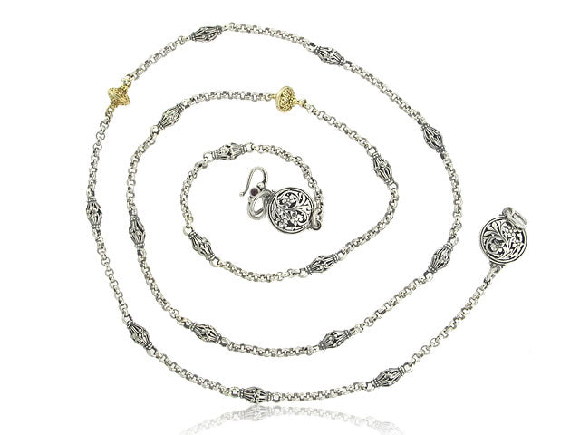 KONSTANTINO STERLING SILVER AND 18K YELLOW GOLD 36" INCH FANCY CHAIN FROM THE SILVER AND GOLD COLLECTION