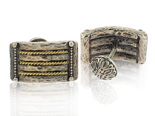 KONSTANTINO STERLING SILVER AND 18K YELLOW GOLD CUFFLINKS FROM THE SILVER AND GOLD COLLECTION