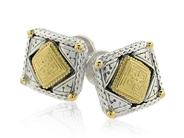 KONSTANTINO STERLING SILVER AND 18K YELLOW GOLD MENS CUFFLINKS FROM THE SILVER AND GOLD COLLECTION