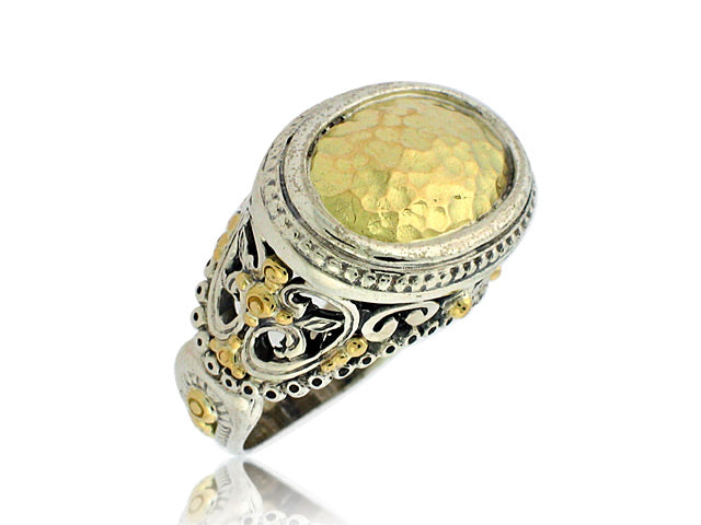 KONSTANTINO STERLING SILVER AND 18K YELLOW GOLD HAMMERED RING FROM THE ASPASIA SILVER AND GOLD COLLECTION