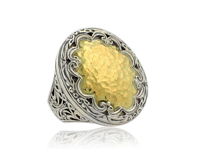 KONSTANTINO STERLING SILVER AND 18K YELLOW GOLD HAMMERED RING FROM THE ASPASIA SILVER AND GOLD COLLECTION