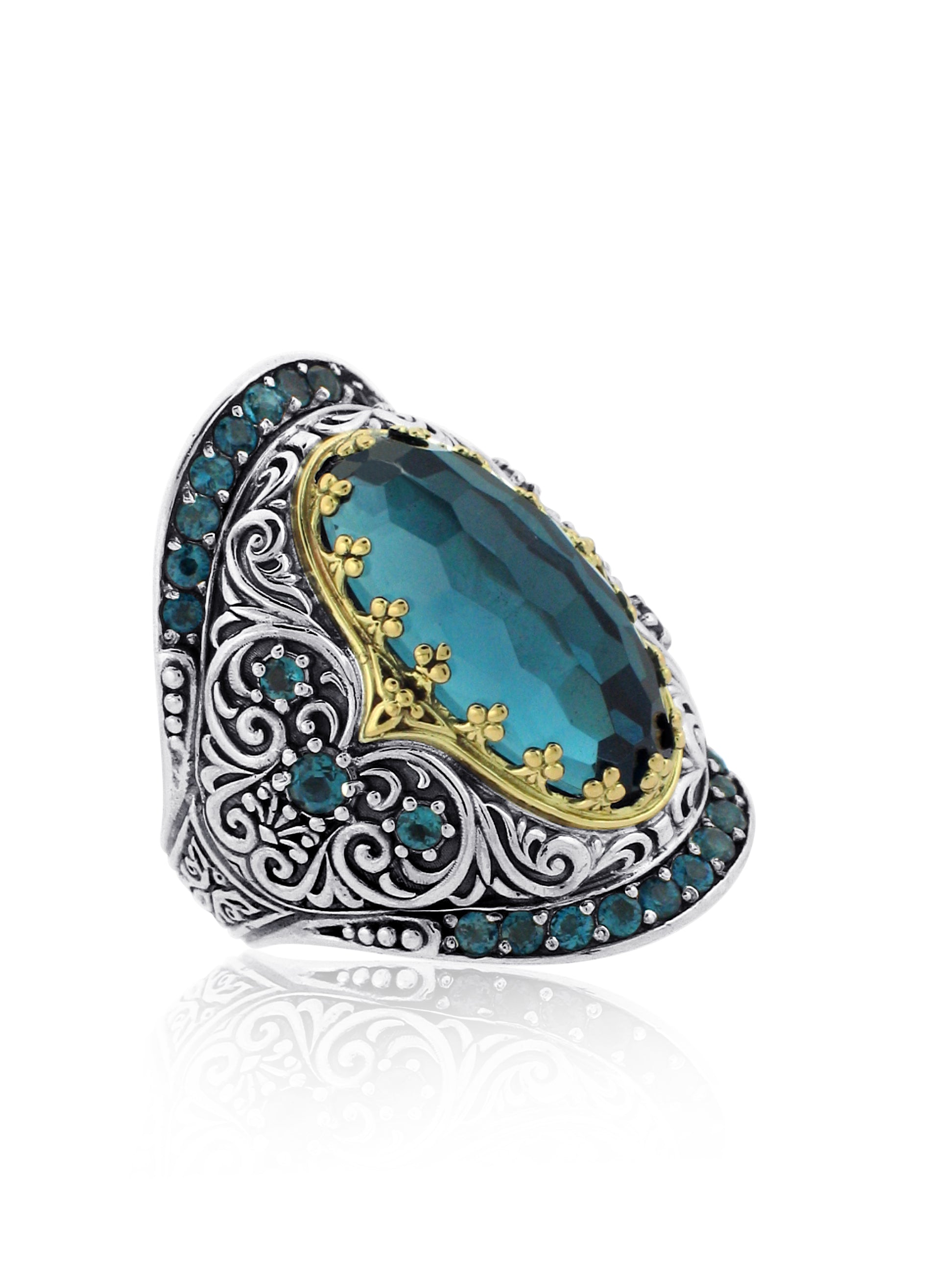 KONSTANTINO STERLING SILVER AND 18K YELLOW GOLD LONDON BLUE TOPAZ RING FROM THE THALASSA COLLECTION