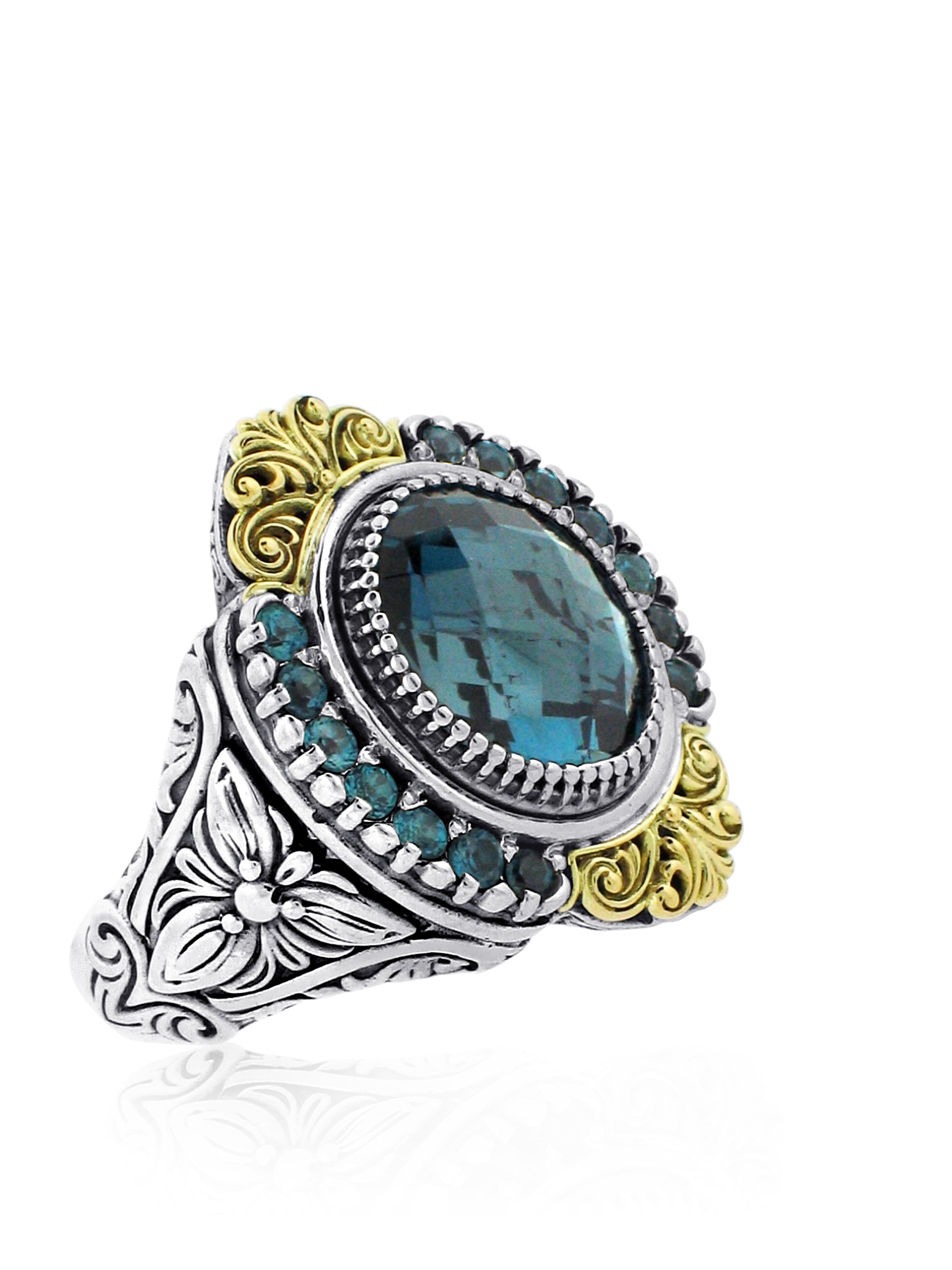 KONSTANTINO STERLING SILVER AND 18K YELLOW GOLD LONDON BLUE TOPAZ RING  FROM THE THALASSA COLLECTION