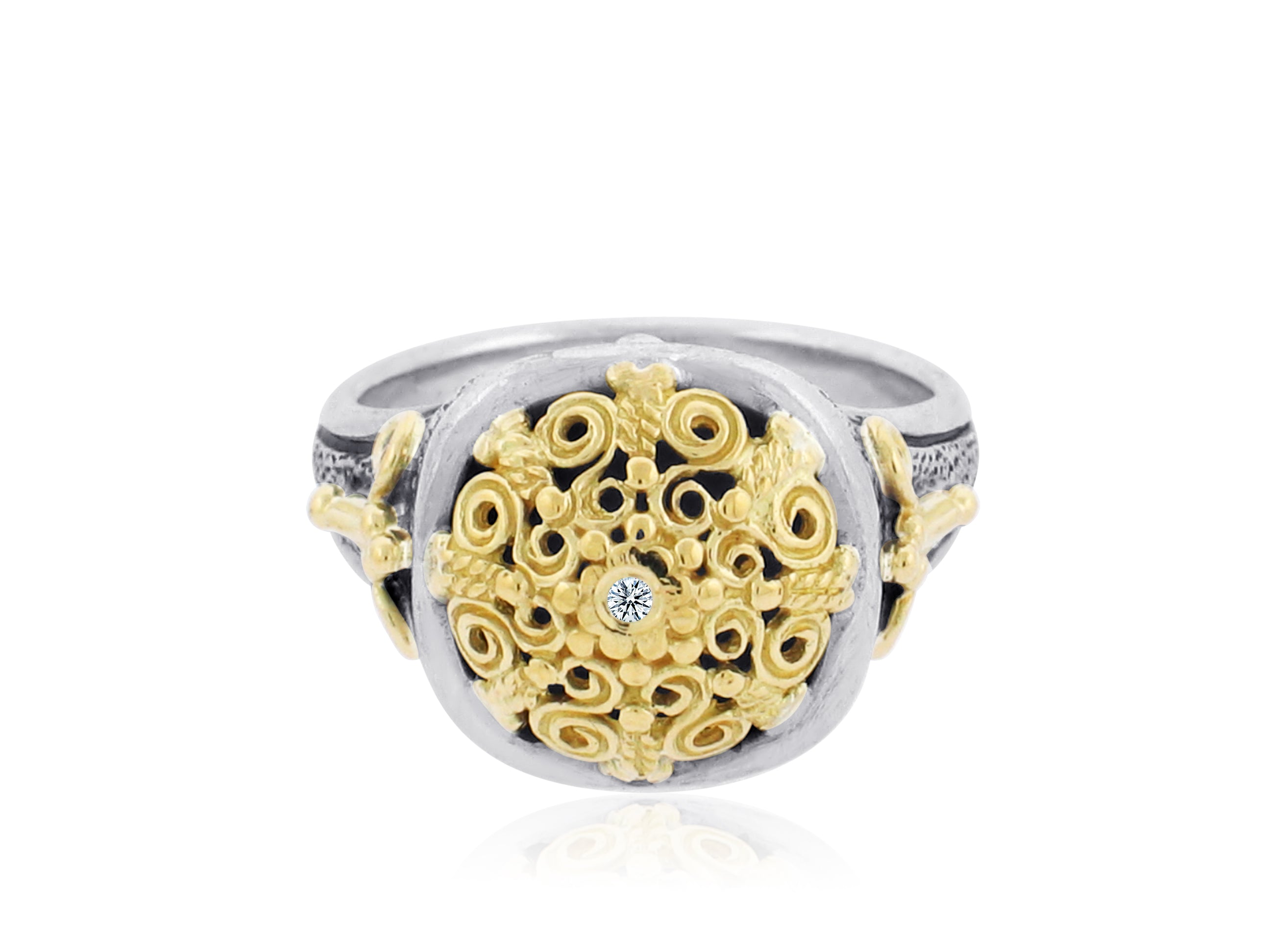 KONSTANTINO STERLING SILVER AND 18K YELLOW GOLD DIAMOND RING FROM THE SILVER AND GOLD COLLECTION