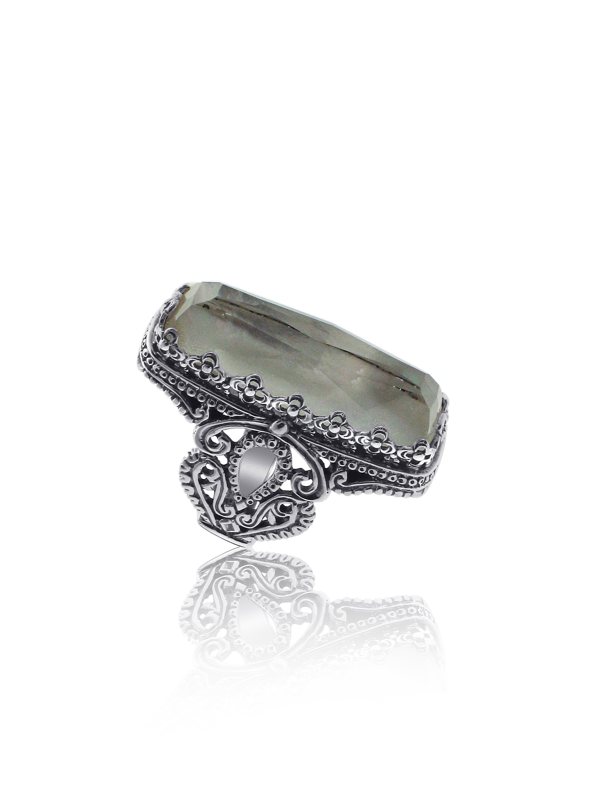 KONSTANTINO STERLING SILVER, ROCK CRYSTAL AND MOTHER OF PEARL DOUBLET RING FROM THE AURA COLLECTION