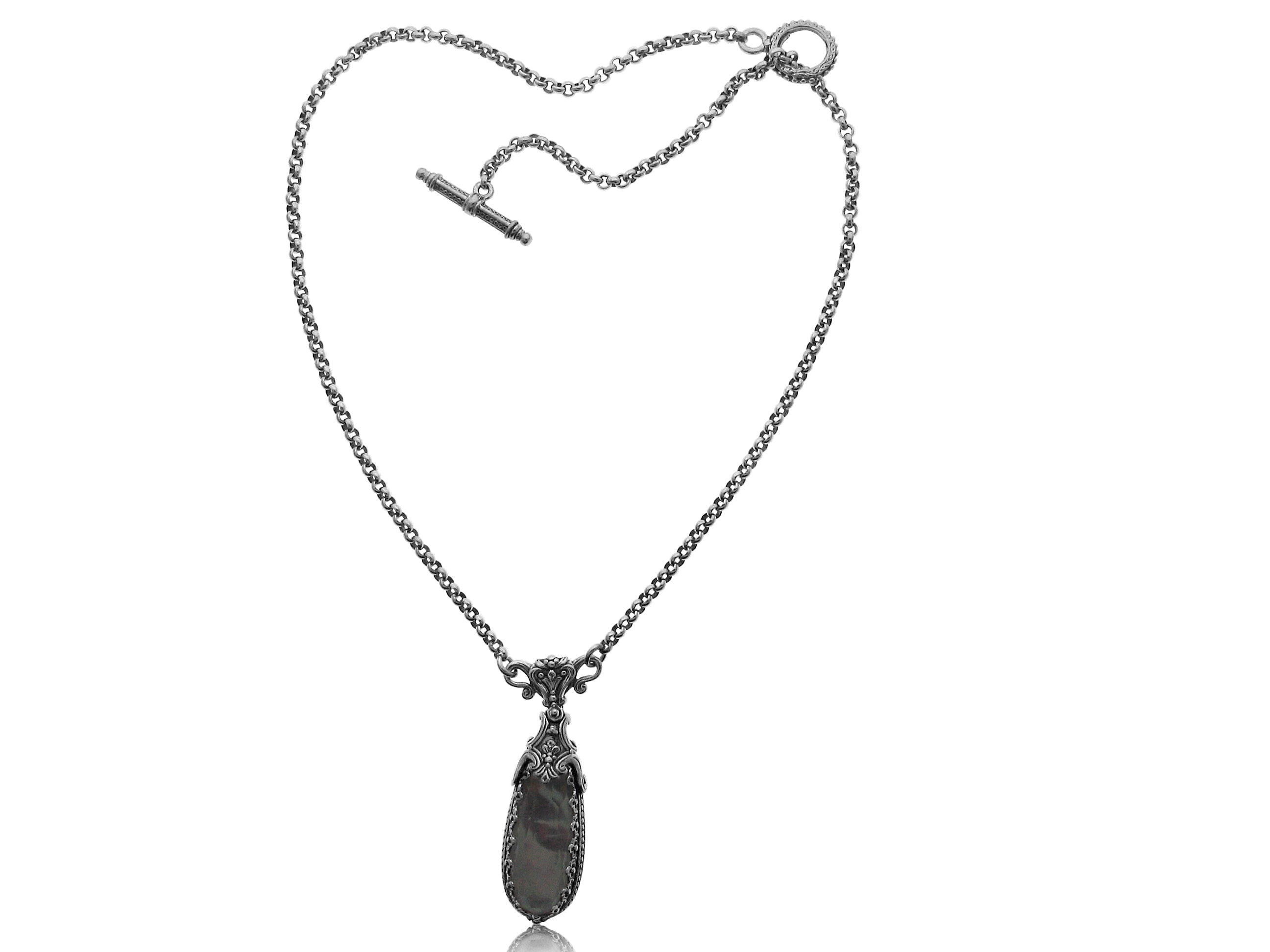 KONSTANTINO STERLING SILVER, ROCK CRYSTAL AND MOTHER OF PEARL DOUBLET NECKLACE FROM THE AURA COLLECTION