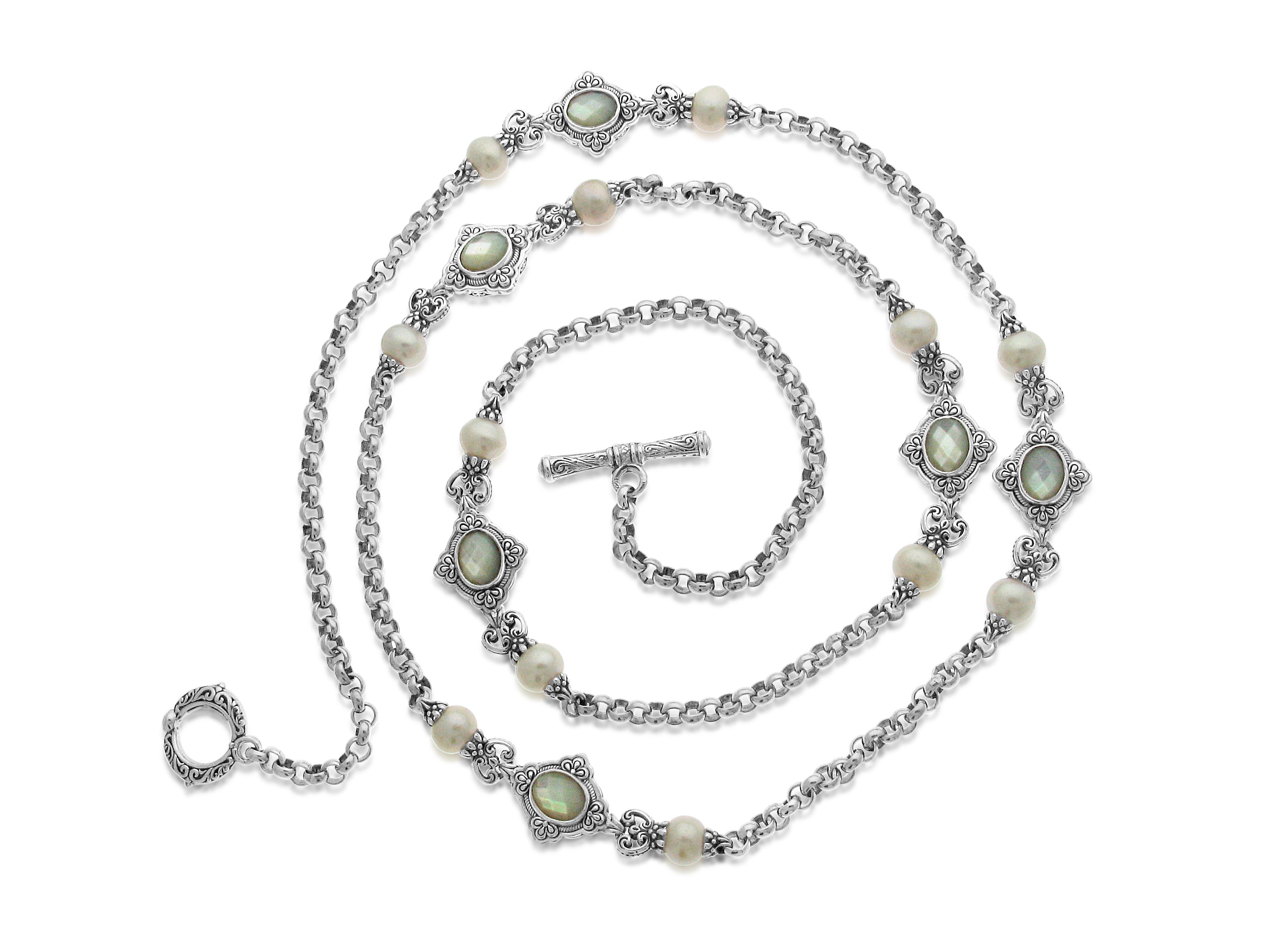 KONSTANTINO STERLING SILVER CULTURED AND MOTHER OF PEARL NECKLACE FROM THE SELENE COLLECTION