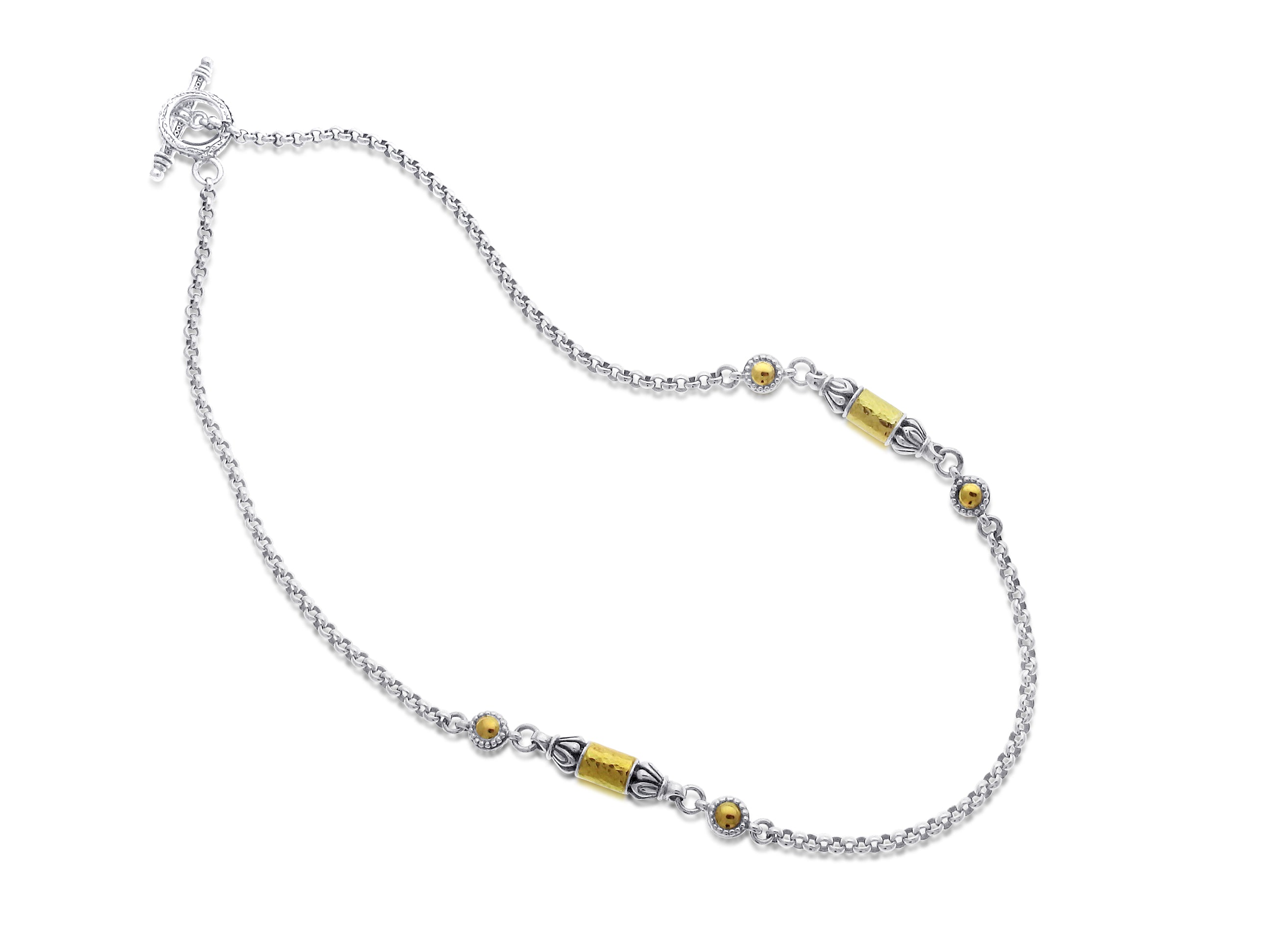 KONSTANTINO STERLING SILVER AND 18K YELLOW GOLD 18" INCH  BULLET CHAIN FROM THE ASPASIA SILVER AND GOLD COLLECTION